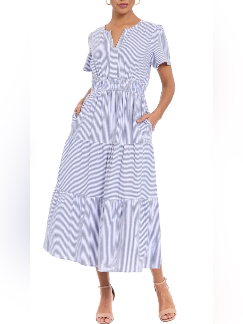 Maggy London Rachael Striped Elastic Waist Midi Green Size 10 NWT STITCH FIX